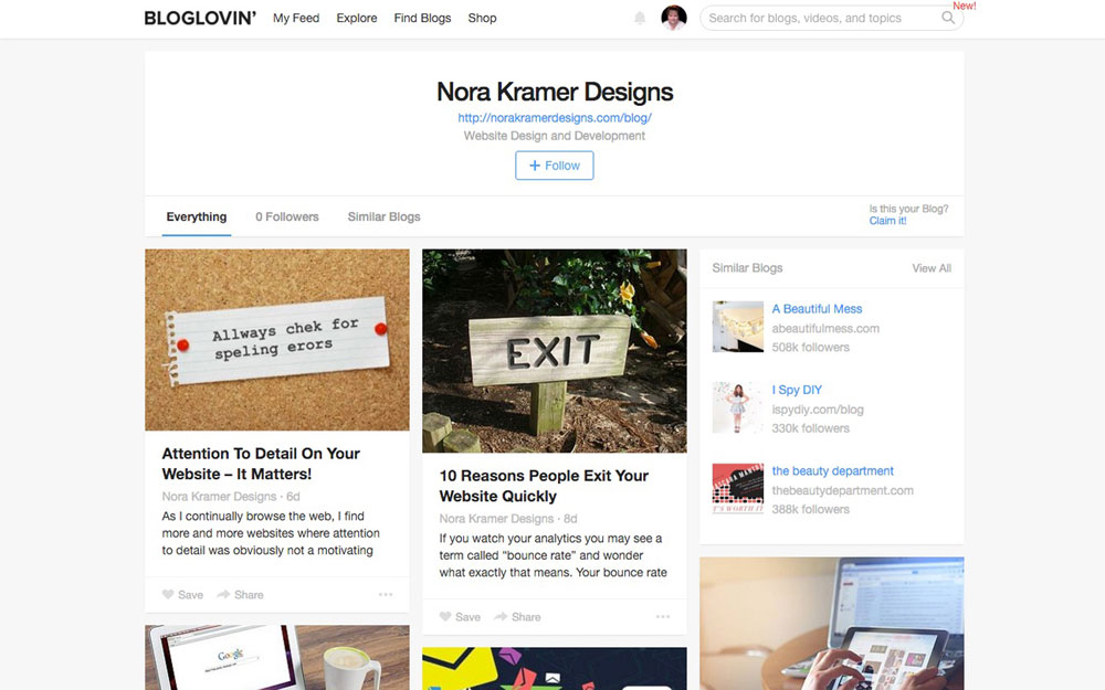 Nora Kramer Designs Is Now on Bloglovin!